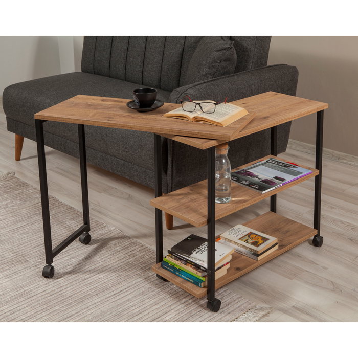 Hanah Home Mesa Auxiliar Industrial Tablero Melamina Pino Atlántico y Negro 70x63x76 cm